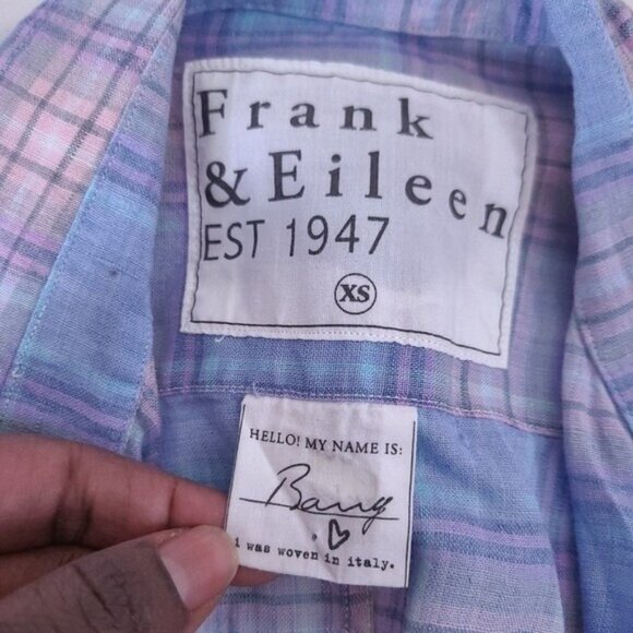 Frank & Eileen Barry Linen Plaid Button Up Shirt Size XS Blue Pink - Picture 7 of 7